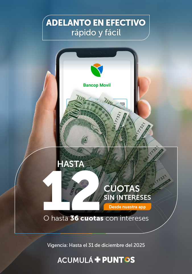 Adelanto de efectivo APP Bancop Móvil